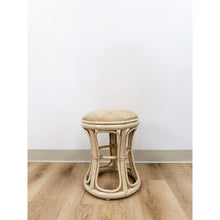 Load image into Gallery viewer, Vintage Lightwash Rattan Stool Woven Wicker Seat Coastal Hollywood Regency
