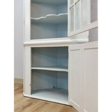 Load image into Gallery viewer, Antique Painted White Corner China Cabinet Pane Glass Door 1800s Display Cabinet

