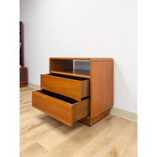 Load image into Gallery viewer, MCM Teak Rolling TV Stand Cart Two Drawers Danish Modern Vintage
