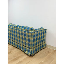 Load image into Gallery viewer, Vintage MCM Retro Plaid Sofa in Electric Blue and Green with Nailhead Trim
