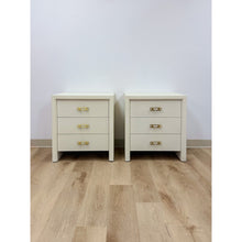 Load image into Gallery viewer, Pair of Mitchell Gold &amp; Bob Williams White Nightstands, Red Drawers Brass Pulls
