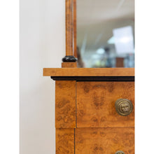 Load image into Gallery viewer, Vintage Faux Burlwood Traditional Entry Console Mirror 4-Drawer Brass Cabinet
