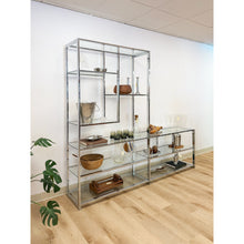 Load image into Gallery viewer, Rare Milo Baughman Style Chrome Glass Etagere Display Shelf Vintage MCM Shelving
