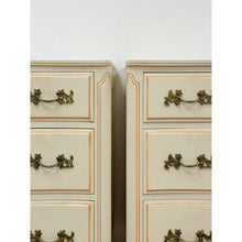 Load image into Gallery viewer, Vintage Pair of Chests French Provincial White 3 Drawer Cabriole Leg Nightstands
