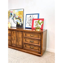 Load image into Gallery viewer, Vintage MCM 9 Drawer Lowboy Dresser Brown with Metal Pulls Coastal Mid Century
