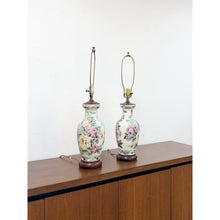 Load image into Gallery viewer, Floral Chinoiserie Lamps Pair Vintage Off White Pink Accent Asian Table Lamp
