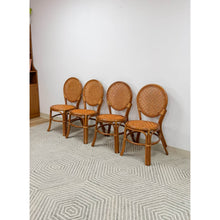 Load image into Gallery viewer, Cane Rattan Round Dining Chair Set Four Cushion Coastal Hollywood Regency
