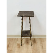 Load image into Gallery viewer, Petite Antique Spool Leg Side Table Two Tier Plant Stand, Pedestal, Wooden Top

