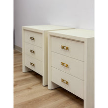 Load image into Gallery viewer, Pair of Mitchell Gold &amp; Bob Williams White Nightstands, Red Drawers Brass Pulls
