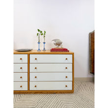 Load image into Gallery viewer, Dixie MCM 8-Drawer Natural Wood Dresser White Fronts Vintage 64" Wide
