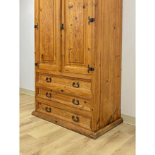 Load image into Gallery viewer, Vintage Armoire Knotty Pine Mexican Iron Hardware Coat Rack Three Drawer

