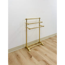 Load image into Gallery viewer, Vintage Polished Brass Three-Tier Freestanding Towel Rack Ball Finials Atomic
