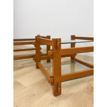 Load image into Gallery viewer, Pair of Vintage Teak Mortise and Tenon Side Tables, Glass Top and Base
