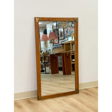 Load image into Gallery viewer, Vintage MCM Dixie Act II Walnut Mirror, Brass Details Wall Accent Campaign Style
