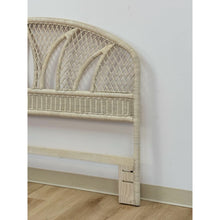 Load image into Gallery viewer, Vintage White Wicker Arched Queen Headboard Coastal Boho Hollywood Regency
