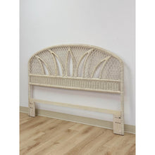 Load image into Gallery viewer, Vintage White Wicker Arched Queen Headboard Coastal Boho Hollywood Regency
