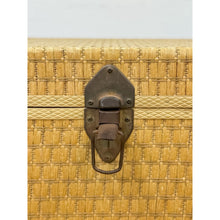 Load image into Gallery viewer, Vintage Blonde Woven Wicker Chest, Brass Clamp Hardware Storage, Coastal Trunk
