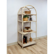 Load image into Gallery viewer, Vintage Arched Blonde Rattan Lattice Etagere Coastal Boho Hollywood Regency
