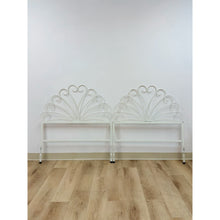 Load image into Gallery viewer, Pair of White Wrought Iron Twin Headboards French Country Farmhouse Whimsical
