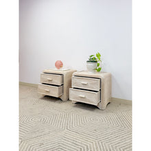Load image into Gallery viewer, Pair of Vintage Pencil Reed Rattan Nightstand Coastal Hollywood Regency Tables

