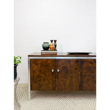 Load image into Gallery viewer, Tomlinson MCM Burlwood Credenza Chrome Details Doors Drawers, Buffet, Console
