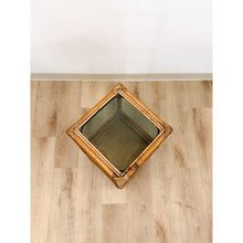 Load image into Gallery viewer, Vintage Woven Rattan Shelf Table Glass Top Coastal Boho Accent Hollywood Regency
