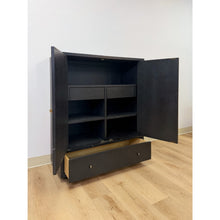 Load image into Gallery viewer, Bobby Berk Modern Black Tallboy Cabinet, Beige Oval Cane Inlay MCM Style
