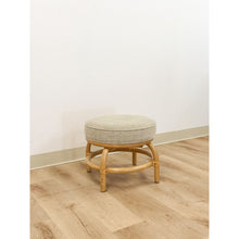 Load image into Gallery viewer, Vintage MCM Ottoman Beige Cushion Honey Rattan Coastal Stool Hollywood Regency
