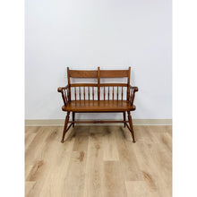 Load image into Gallery viewer, Vintage Maple Spindle Two-Seat Bench Double Crest Turned Legs Farmhouse
