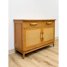 Load image into Gallery viewer, Vintage Coastal Wicker Rattan  Blonde Buffet Natural Wood Two Drawer Cabinet
