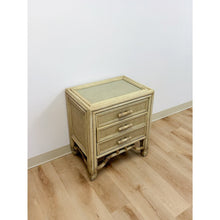 Load image into Gallery viewer, Ficks Reed Faux Bamboo Nightstand Beige Coastal Hollywood Regency Bedside Table
