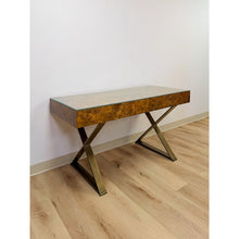 Load image into Gallery viewer, Vintage John Stuart MCM Burlwood Executive Desk Bronze Legs Collectable w/Glass
