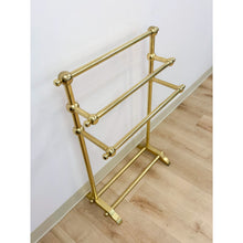 Load image into Gallery viewer, Vintage Polished Brass Three-Tier Freestanding Towel Rack Ball Finials Atomic
