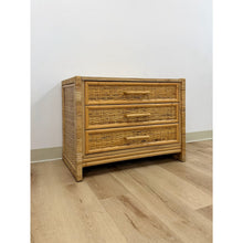 Load image into Gallery viewer, Vintage Chest Coastal Wicker Rattan Three Drawer Boho Hollywood Regency Dresser
