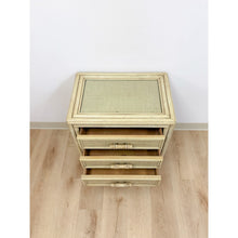 Load image into Gallery viewer, Ficks Reed Faux Bamboo Nightstand Beige Coastal Hollywood Regency Bedside Table
