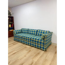 Load image into Gallery viewer, Vintage MCM Retro Plaid Sofa in Electric Blue and Green with Nailhead Trim
