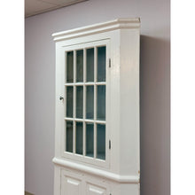 Load image into Gallery viewer, Antique Painted White Corner China Cabinet Pane Glass Door 1800s Display Cabinet
