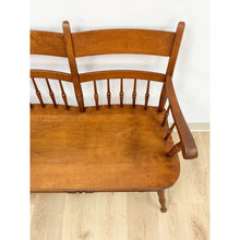Load image into Gallery viewer, Vintage Maple Spindle Two-Seat Bench Double Crest Turned Legs Farmhouse
