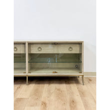 Load image into Gallery viewer, Modern American Drew Corsica Painted Gray Console Credenza Glass Doors Coastal
