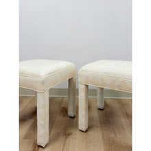 Load image into Gallery viewer, Milo Baughman Style White Parsons Upholstered Stool Pair Vintage MCM Cube
