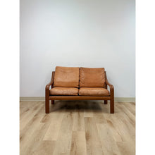 Load image into Gallery viewer, MCM Danish Modern Cognac Color Two Seat Couch Curved Bench Sculptural Seating
