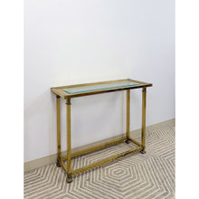 Load image into Gallery viewer, Vintage MCM Brass Console Table Glass Top Hollywood Regency Sofa Table Coastal
