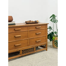 Load image into Gallery viewer, Vintage Petite Rattan 6-Drawer Dresser with Lattice Sides Coastal Boho MCM
