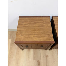Load image into Gallery viewer, Pair of Vintage MCM Transitional Mersman Clover Walnut End Tables w/ Cabinet
