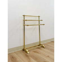 Load image into Gallery viewer, Vintage Polished Brass Three-Tier Freestanding Towel Rack Ball Finials Atomic

