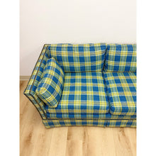 Load image into Gallery viewer, Vintage MCM Retro Plaid Sofa in Electric Blue and Green with Nailhead Trim
