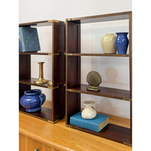 Load image into Gallery viewer, Bombay Company Campaign Style Shelf Pair Brass Trim Vintage Traditional
