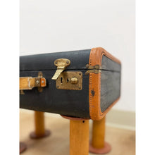 Load image into Gallery viewer, Vintage Leather Walking Suitcase Side Table with Legs Eclectic Accent, Rare
