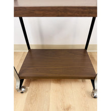 Load image into Gallery viewer, Mid Century Chrome and Wood Laminate Bar Cart, Rolling Serving Cart
