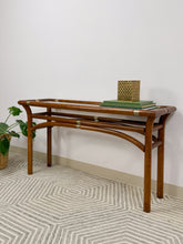 Load image into Gallery viewer, Mid Century Wood and Brass Console Table
